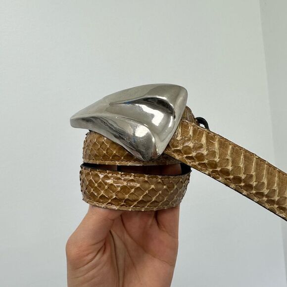 Apple Acc Brown Vintage Real Snakeskin Large Silver Buckle Adjustable Belt XS main image 7